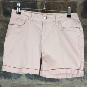 DENIM CO. Shorts Woman's 4 Tan Cuffed Hem Stretch Zip Fly Lightweight Neutral‎